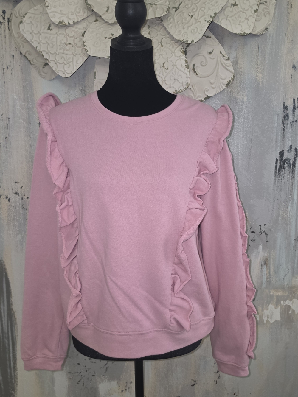 1. State Cozy Light Pink Ruffle Crew Sweatshirt Size Small